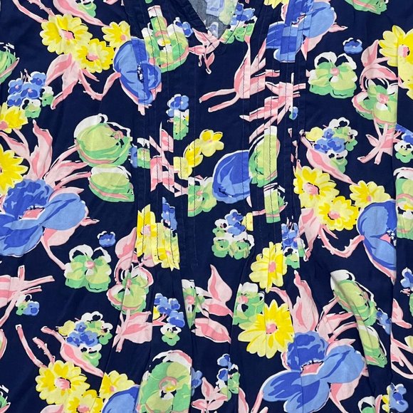 Talbots Top Womens Large Black Yellow Blue Long Sleeve Split Neck Pullover Flora - Picture 3 of 10